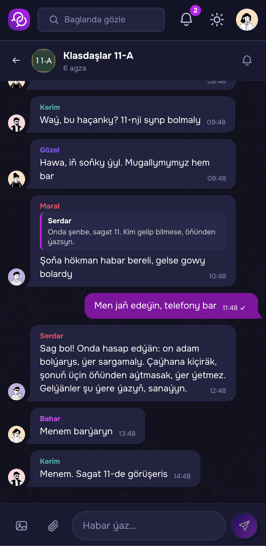 Messenjer — toparly söhbet
